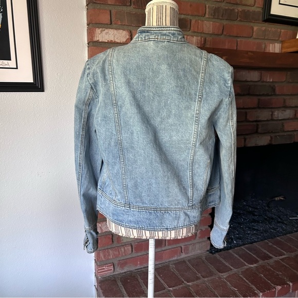 Free People Ferry Military Denim Jacket Medium Wash Sz L - Picture 6 of 8